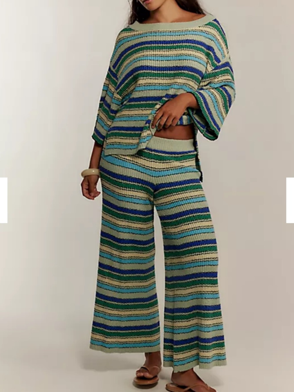{M} Free People Over The Rainbow Sweater Set Sage Combo